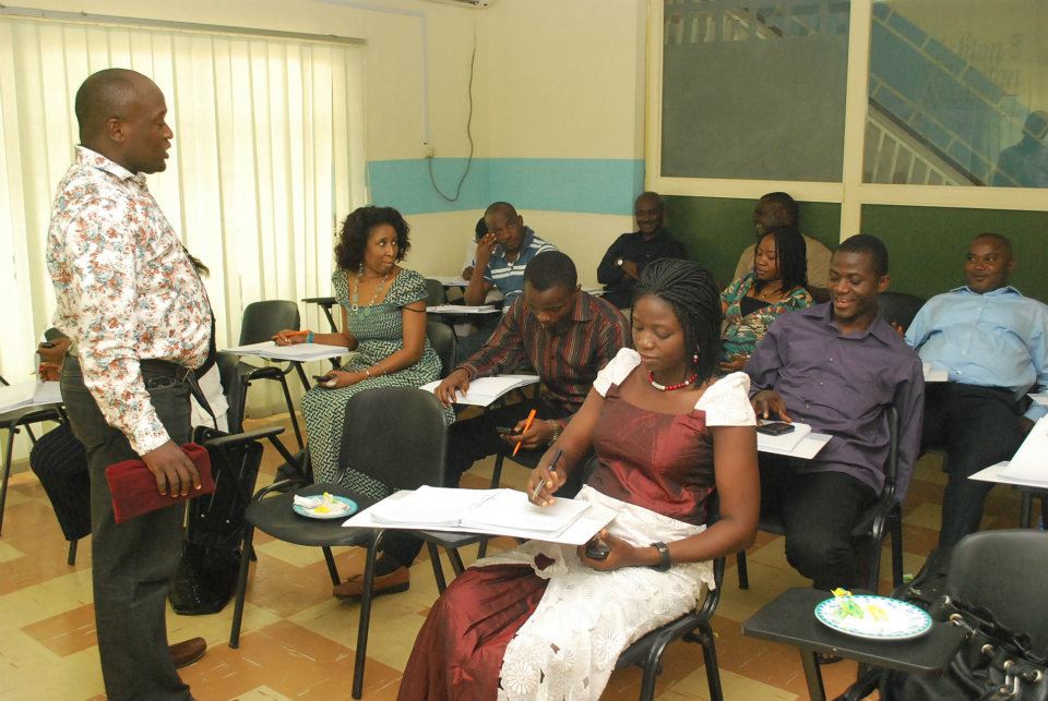 Corporate professionals discussing workplace performance