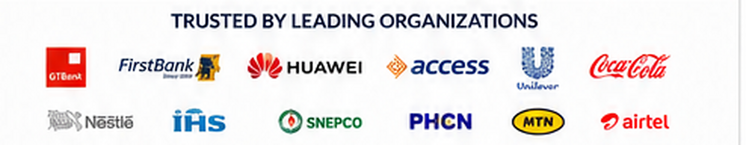 Organizations whose staff have trained with The Learning Edge, including GTBank, FirstBank, Huawei, Access Bank, Unilever, Coca-Cola, Nestlé, IHS, SNEPCO, PHCN, MTN and Airtel